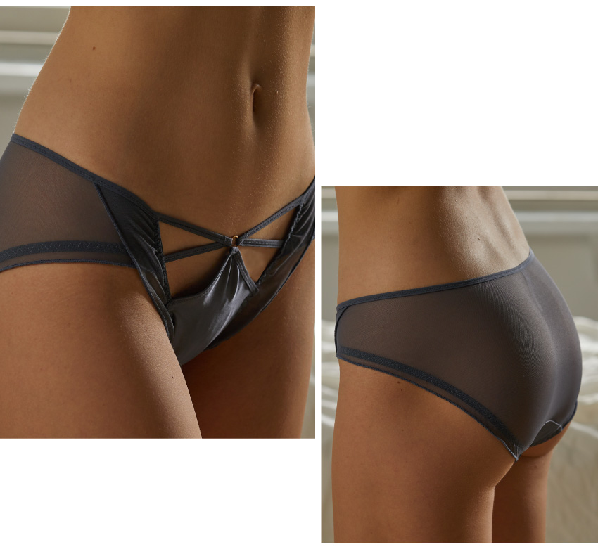 緞面低腰小性感簍空三角褲 (灰色) FREE