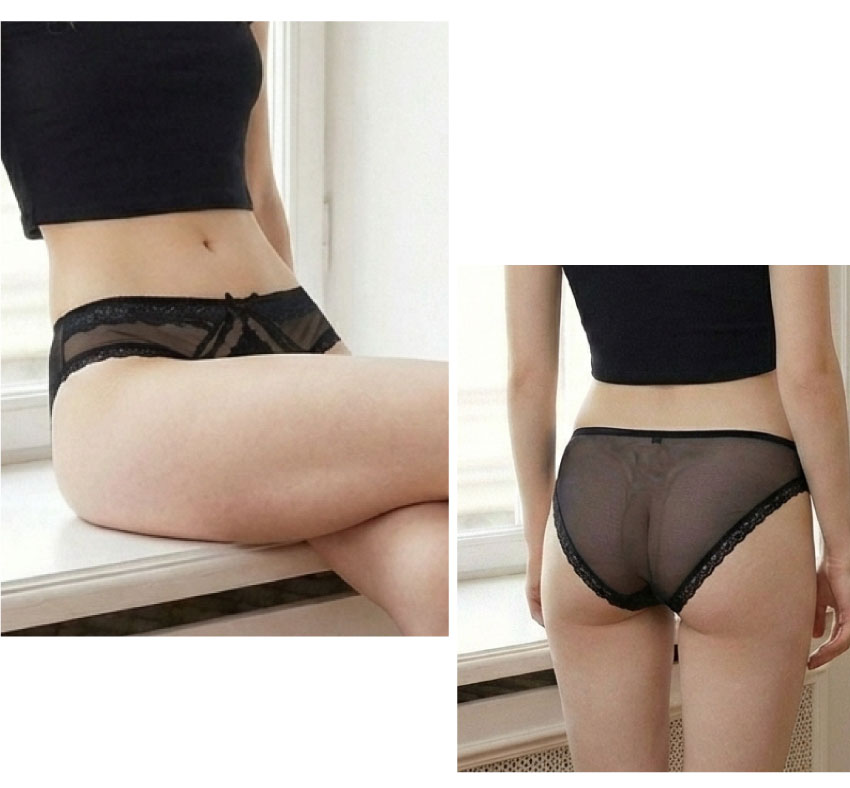 前微簍空網紗蕾絲條低腰三角褲 (紫色) FREE