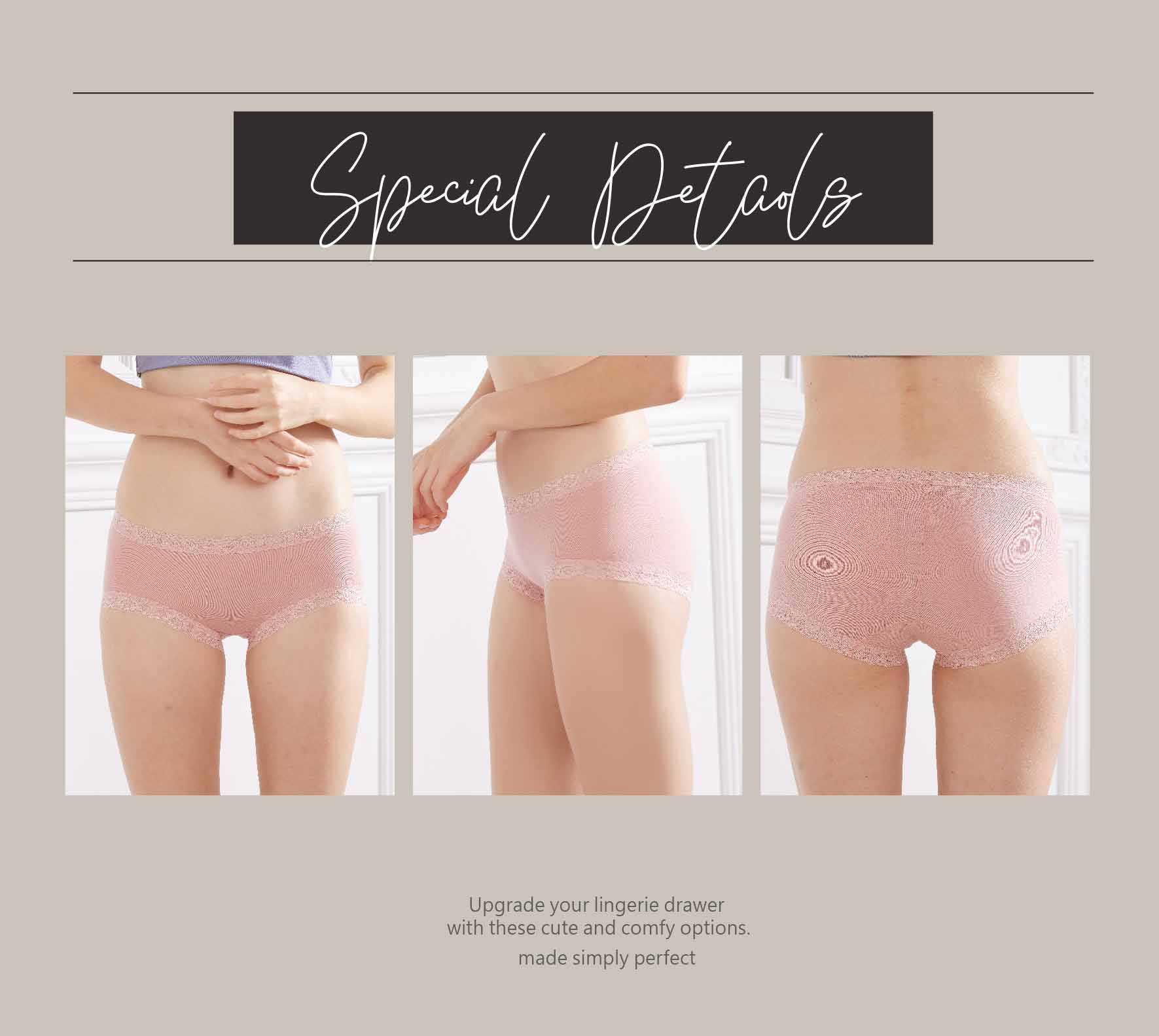 日系素棉質褲腳滾小條蕾絲包臀小平口內褲 ()