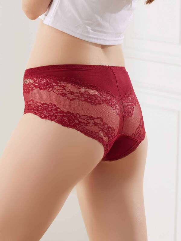 莫代爾棉蕾絲無痕內褲 (酒紅) M-XL