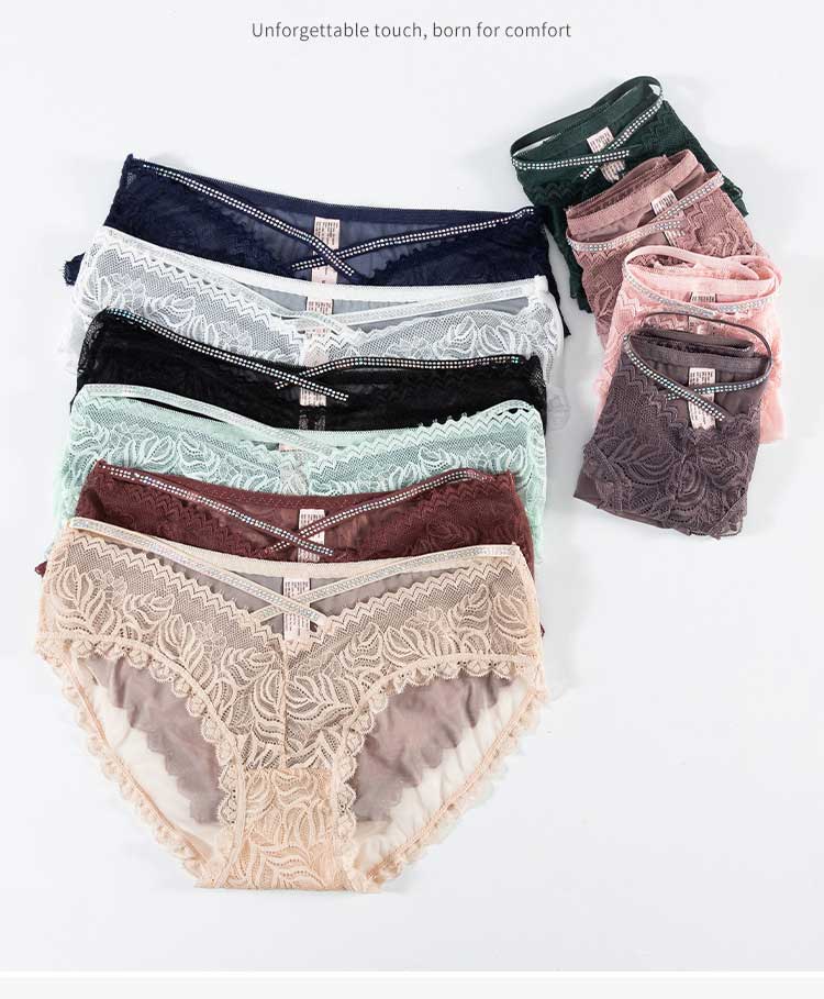 睫毛蕾絲後細帶造型低腰三角褲 (白色) FREE