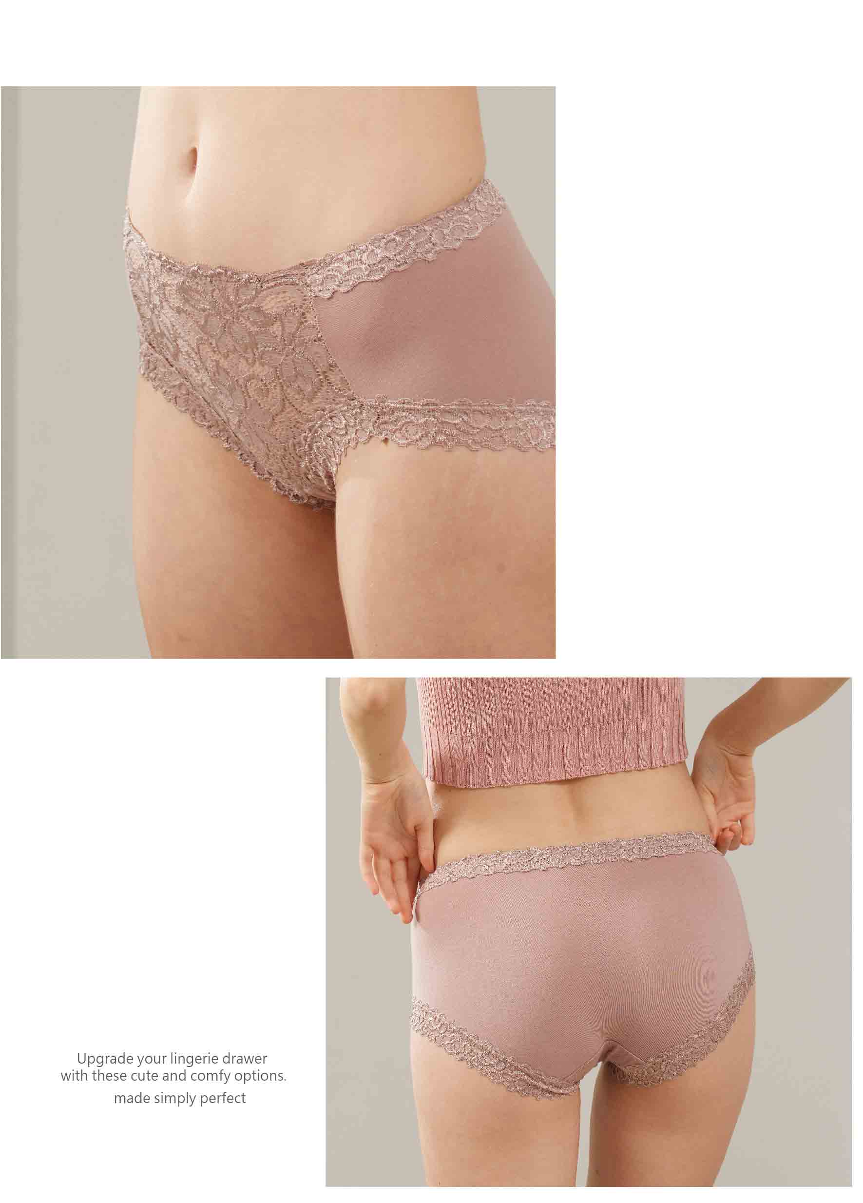 親膚柔感簍空蕾絲蠶絲高級褲 (粉藕色)