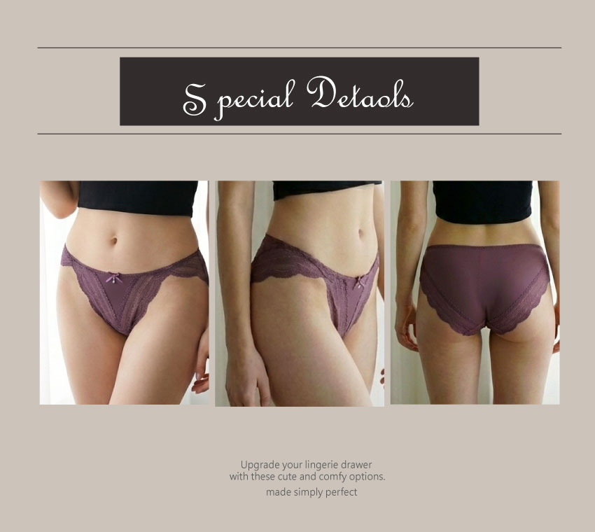 前微簍空線條緹花蕾絲條低腰三角褲 (黑色) FREE