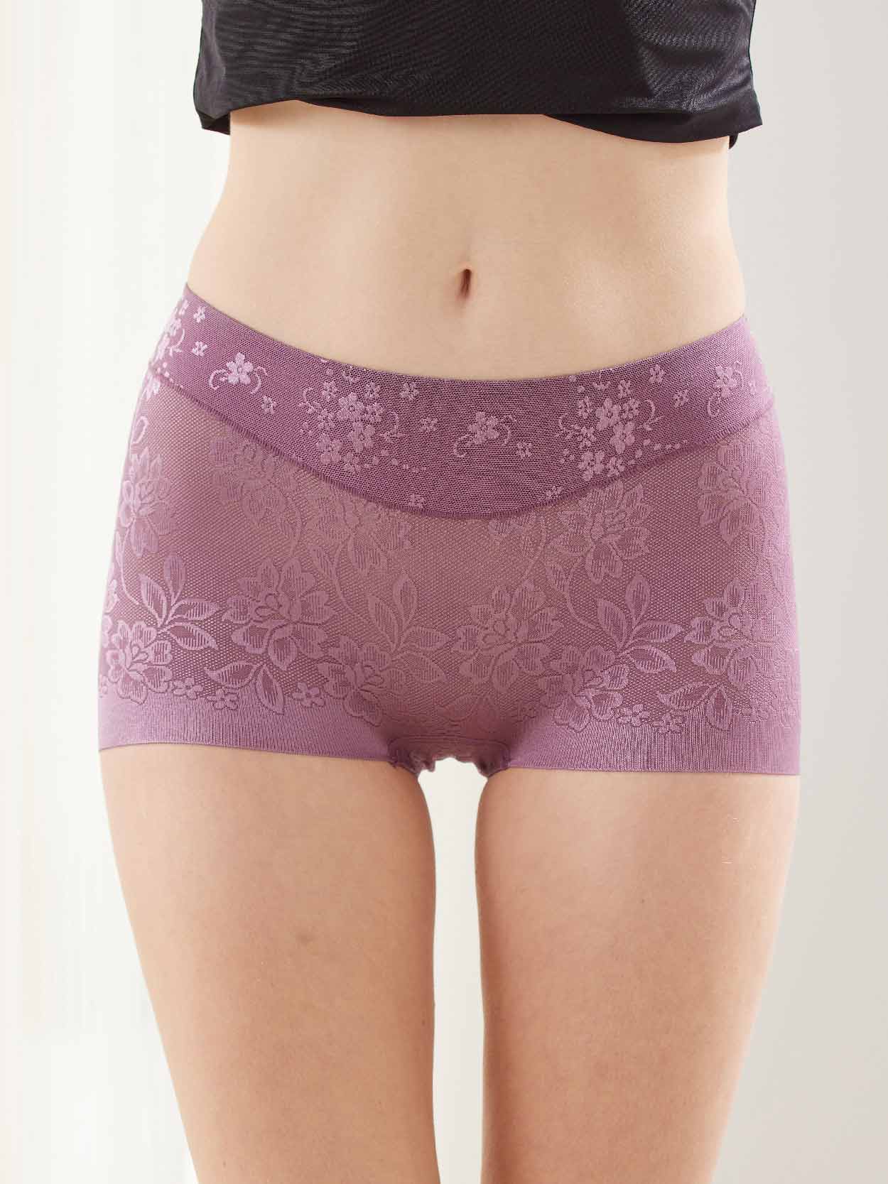 親膚柔感緞面緹花蠶絲高級褲 (紫色) L