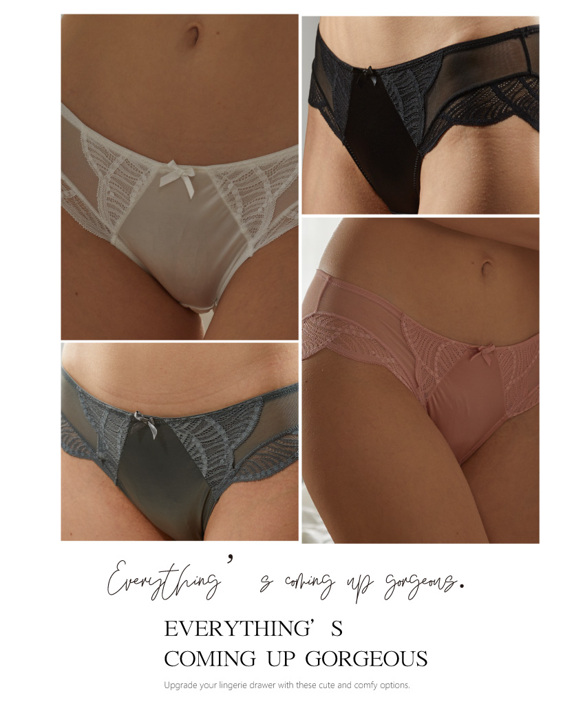 緞面蕾絲花低腰性感三角褲 (白色) M-L