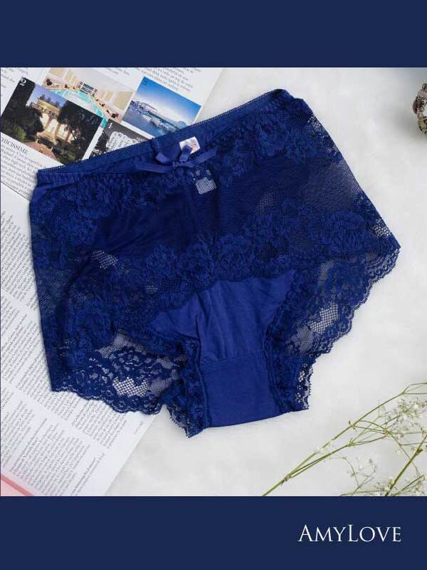 莫代爾棉蕾絲無痕內褲(藍色) M-XL