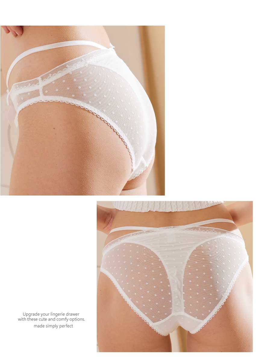 前鑽石緞帶蝴蝶結細帶低腰三角褲 (白色) M-L