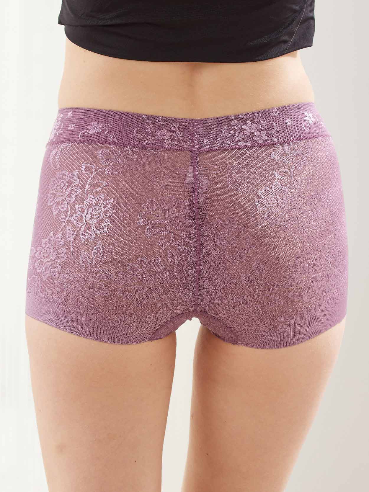 親膚柔感緞面緹花蠶絲高級褲 (紫色) L