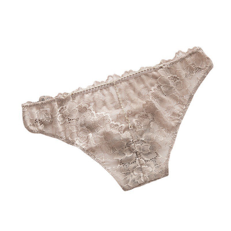 鑽飾V交叉性感鏤空蕾絲低腰三角褲 (白色) M-L