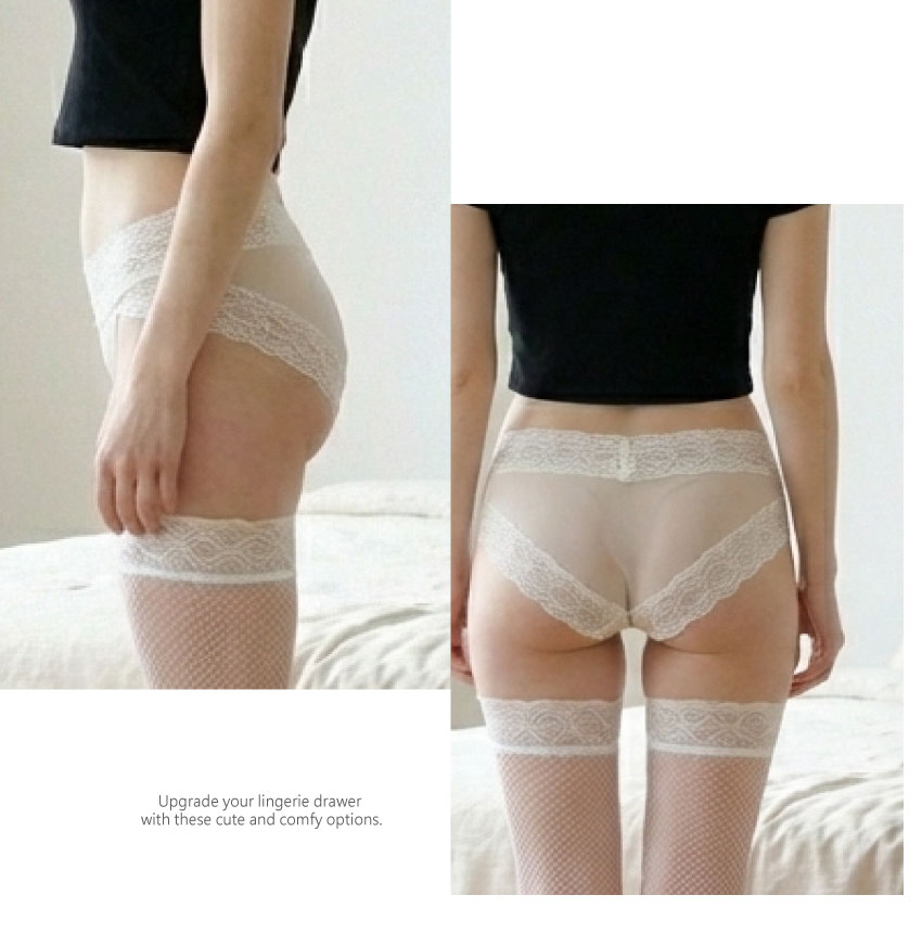 簍空小花蕾絲輕奢緞面條低腰三角褲 (咖啡) M-L