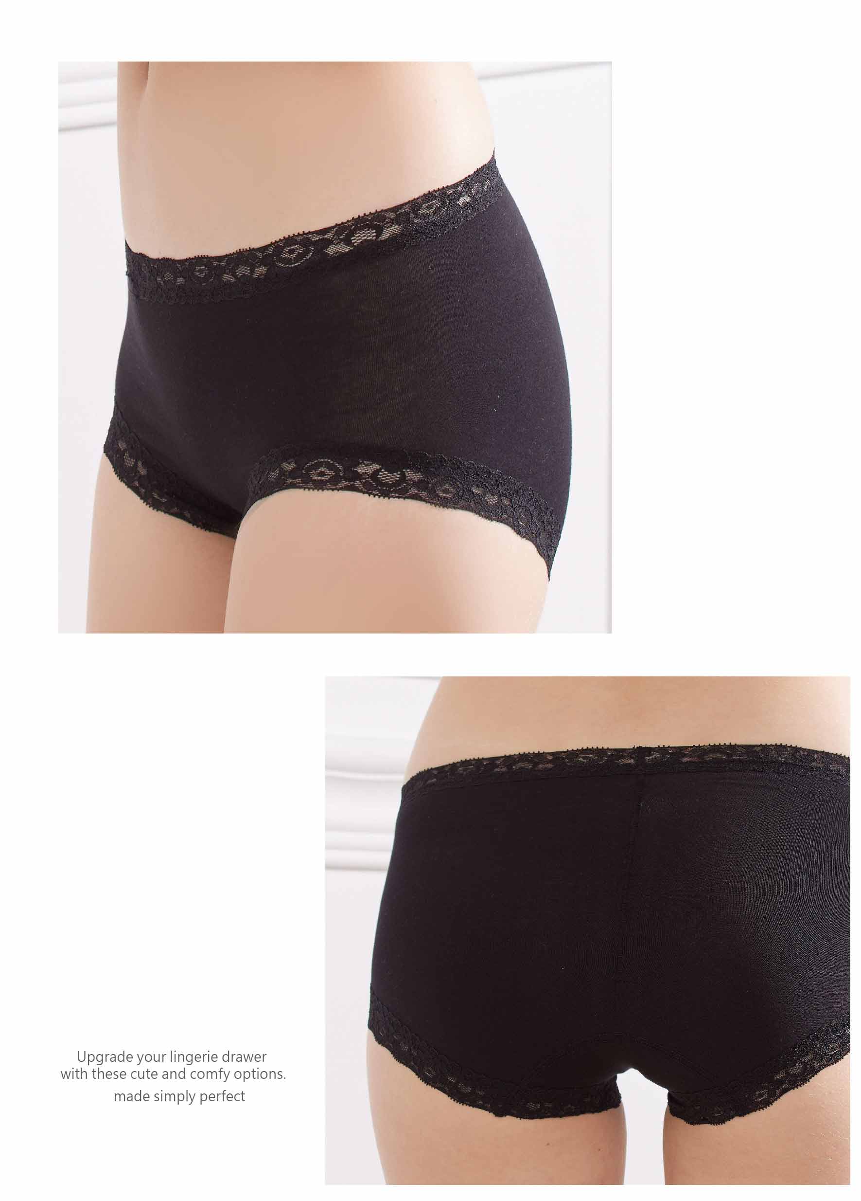 日系素棉質褲腳滾小條蕾絲包臀小平口內褲 ()