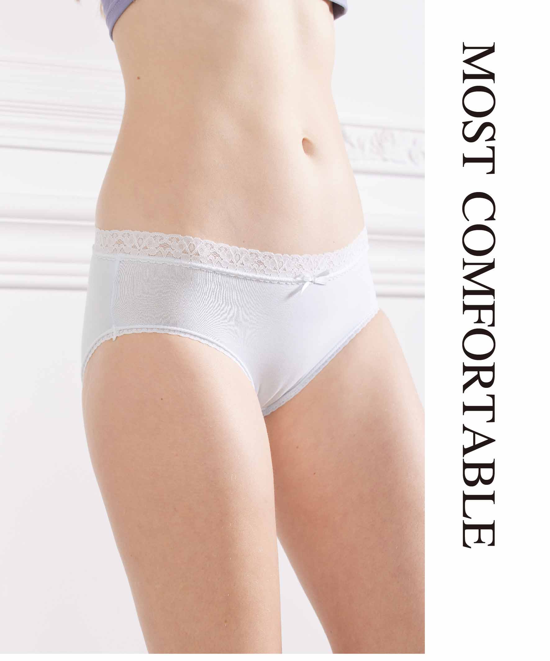 天真素棉質褲腳滾小條蕾絲包臀三角內褲 (藍色)