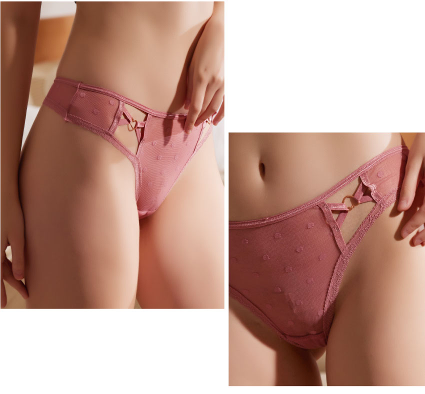 雙甜心鏤空蕾絲低腰蕾絲三角褲(粉色) M-L