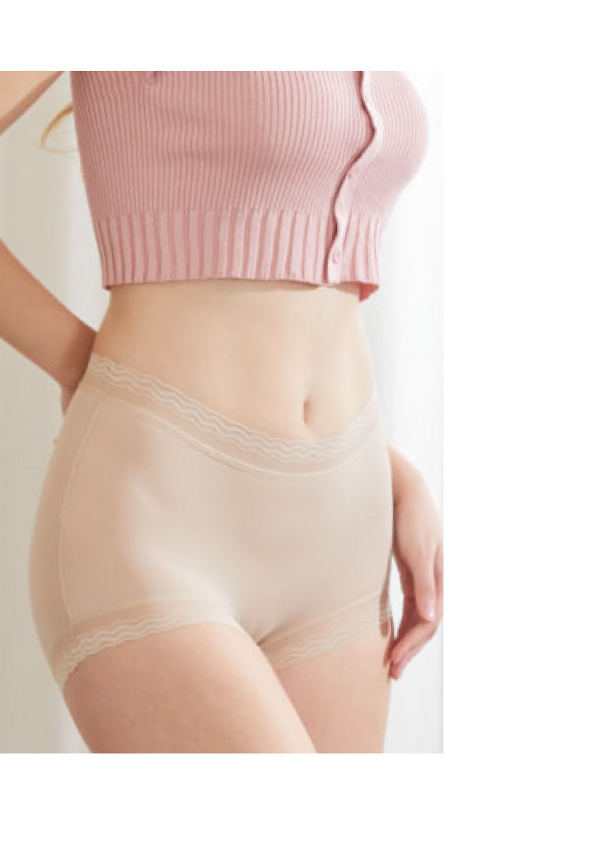 高彈超薄雲感無痕透氣蕾絲波邊小平口褲(茶咖) M-XL
