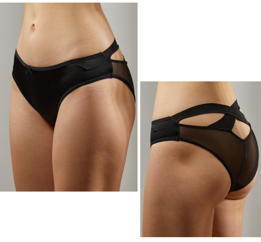 緞面低腰性感時尚簍空三角褲 (黑色) M-L