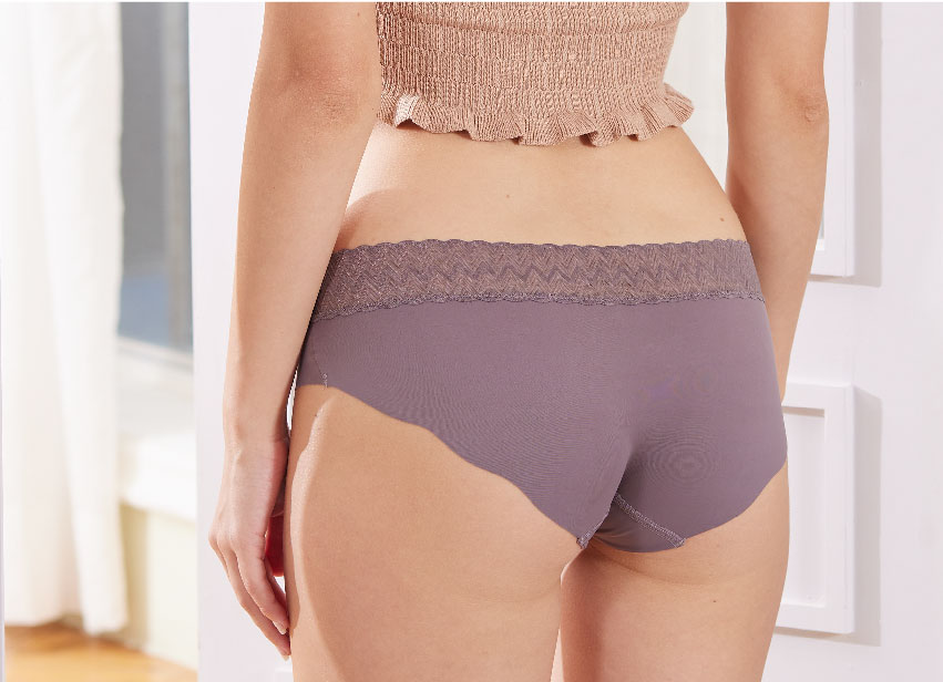 輕薄絲滑鏤空蕾絲棉質褲底底腰三角褲(黑色)