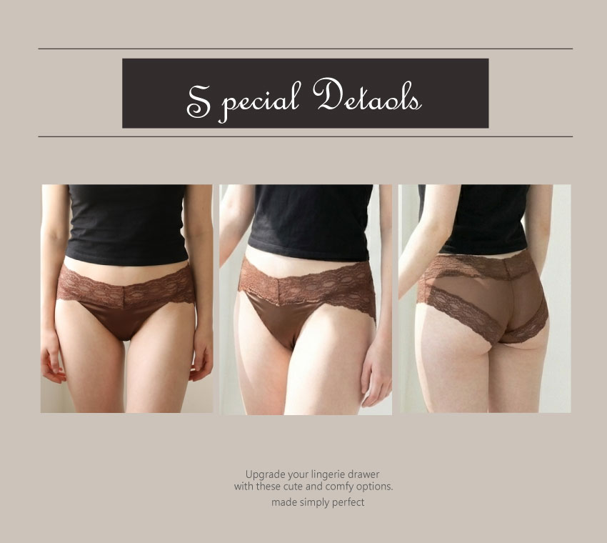 簍空小花蕾絲輕奢緞面條低腰三角褲 (咖啡) M-L