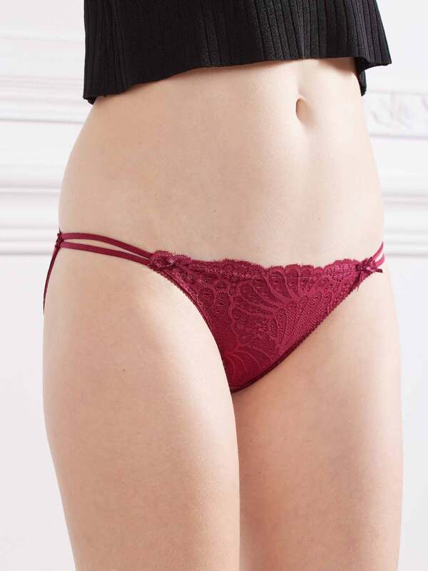 性感細條蕾絲包臀三角褲 (灰紫色) M-XL