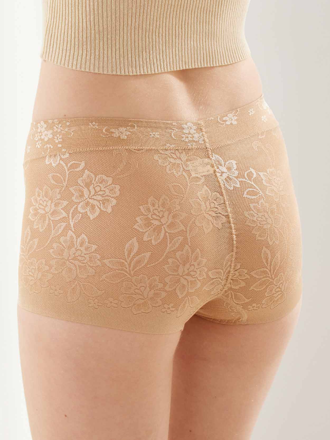 親膚柔感緞面緹花蠶絲高級褲 (膚色) L