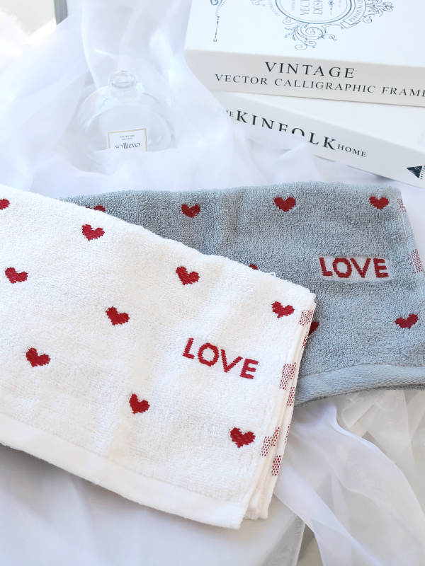 柔軟100%純棉愛心毛巾(灰色)