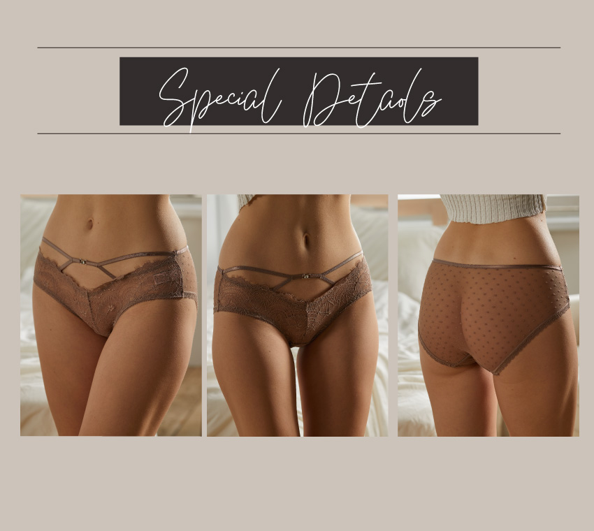 蕾絲性感內褲女低腰三角褲 (咖啡色) FREE