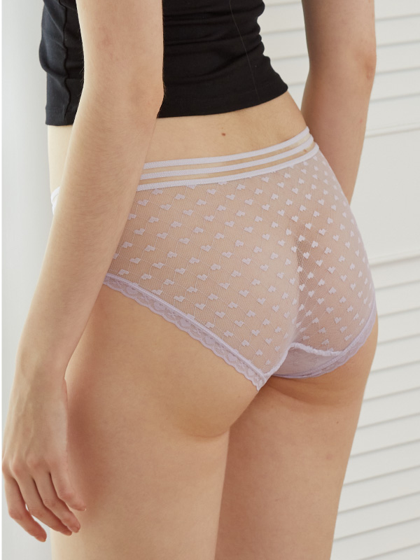 高透氣愛心緹花網紗包臀三角內褲 (紫色) M-XL