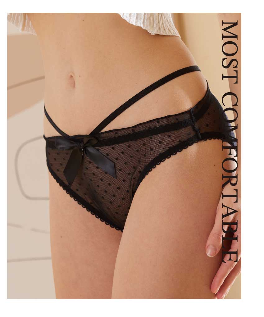 前鑽石緞帶蝴蝶結細帶低腰三角褲 (白色) M-L