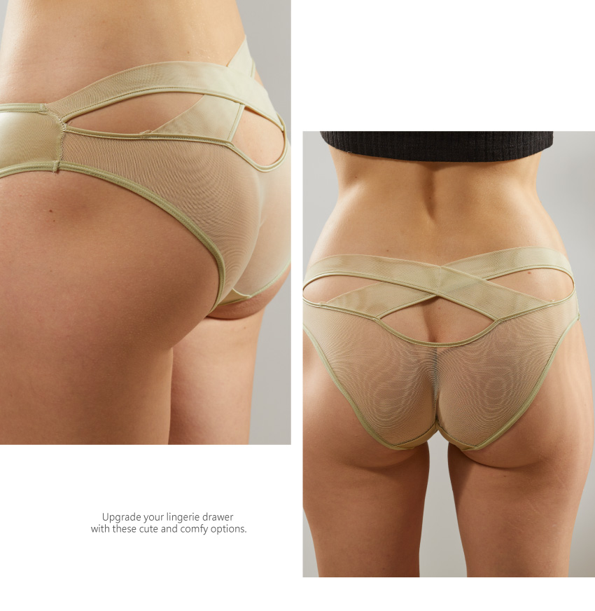 緞面低腰性感時尚簍空三角褲 (黑色) M-L