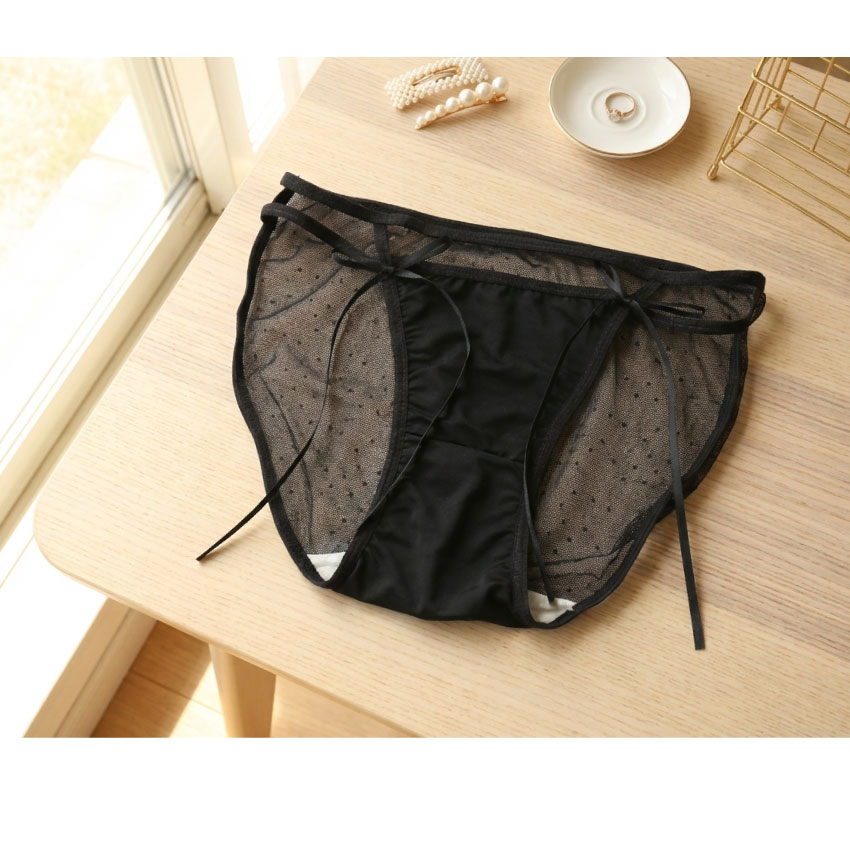 簍空線條月光緞面條低腰三角褲 (紅色) M-L