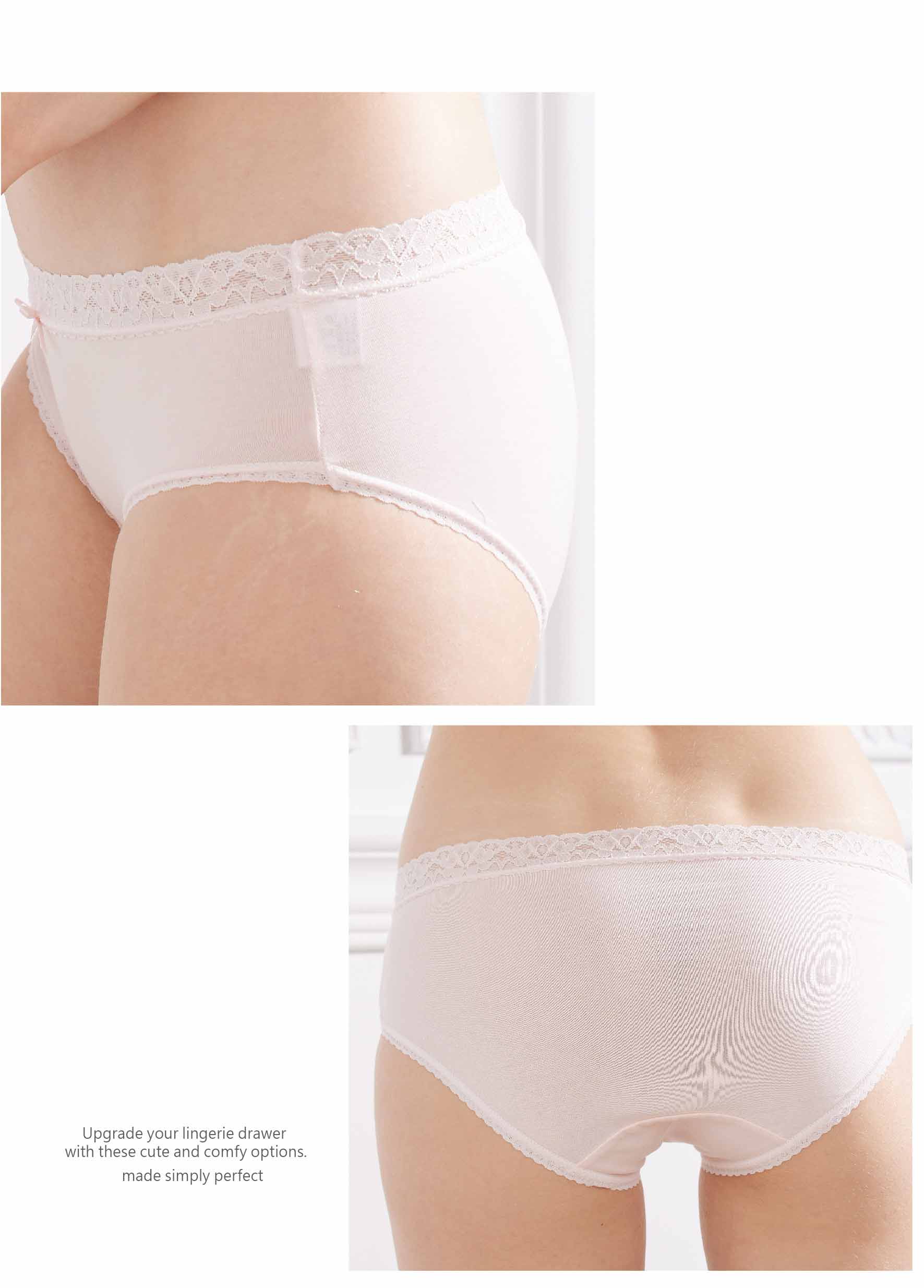 天真素棉質褲腳滾小條蕾絲包臀三角內褲 (藍色)