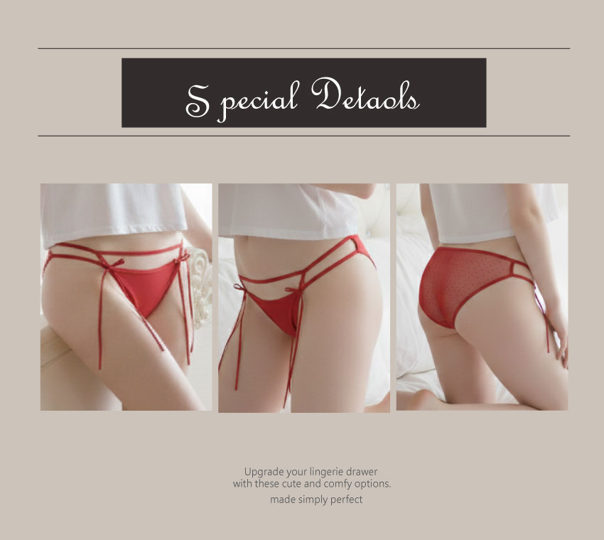 簍空線條月光緞面條低腰三角褲 (紅色) M-L