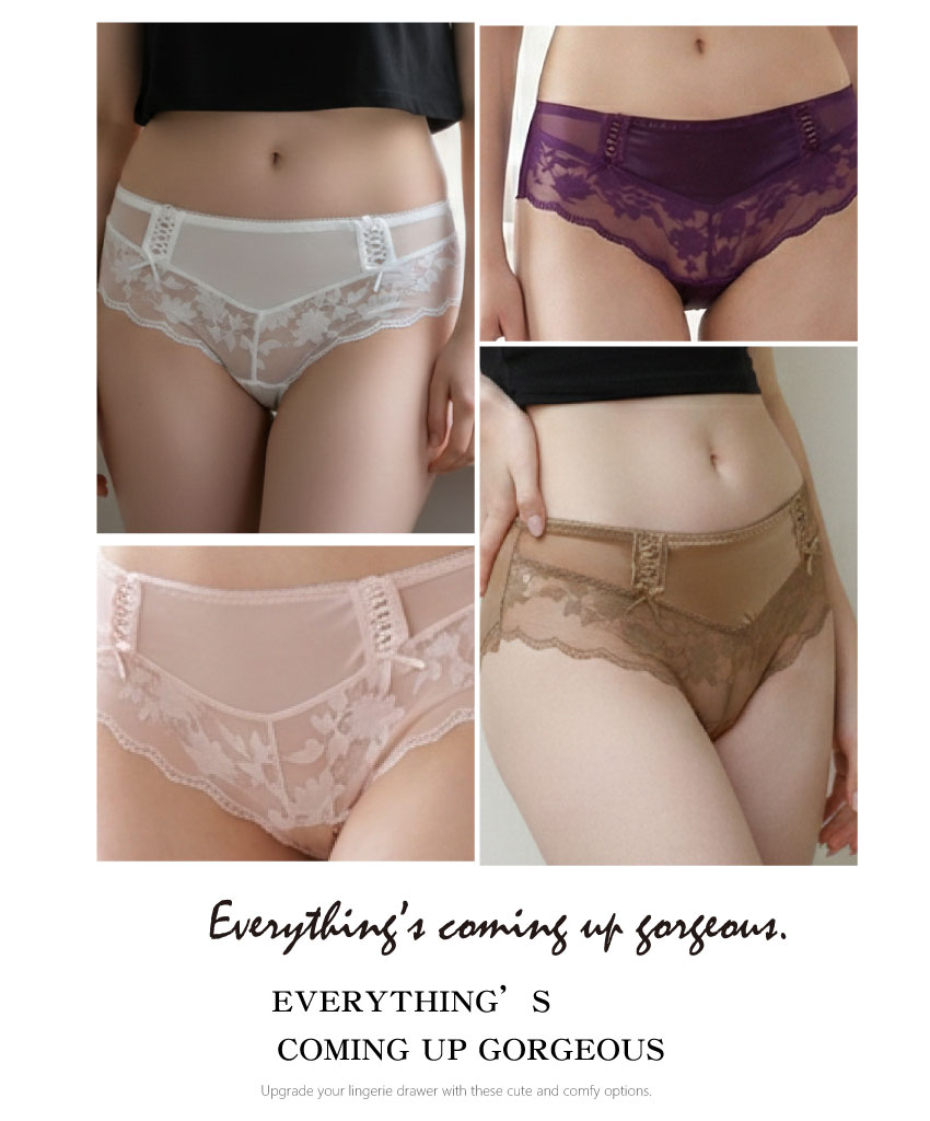 前小交叉網紗蕾絲緞面條低腰三角褲 (咖啡色) FREE