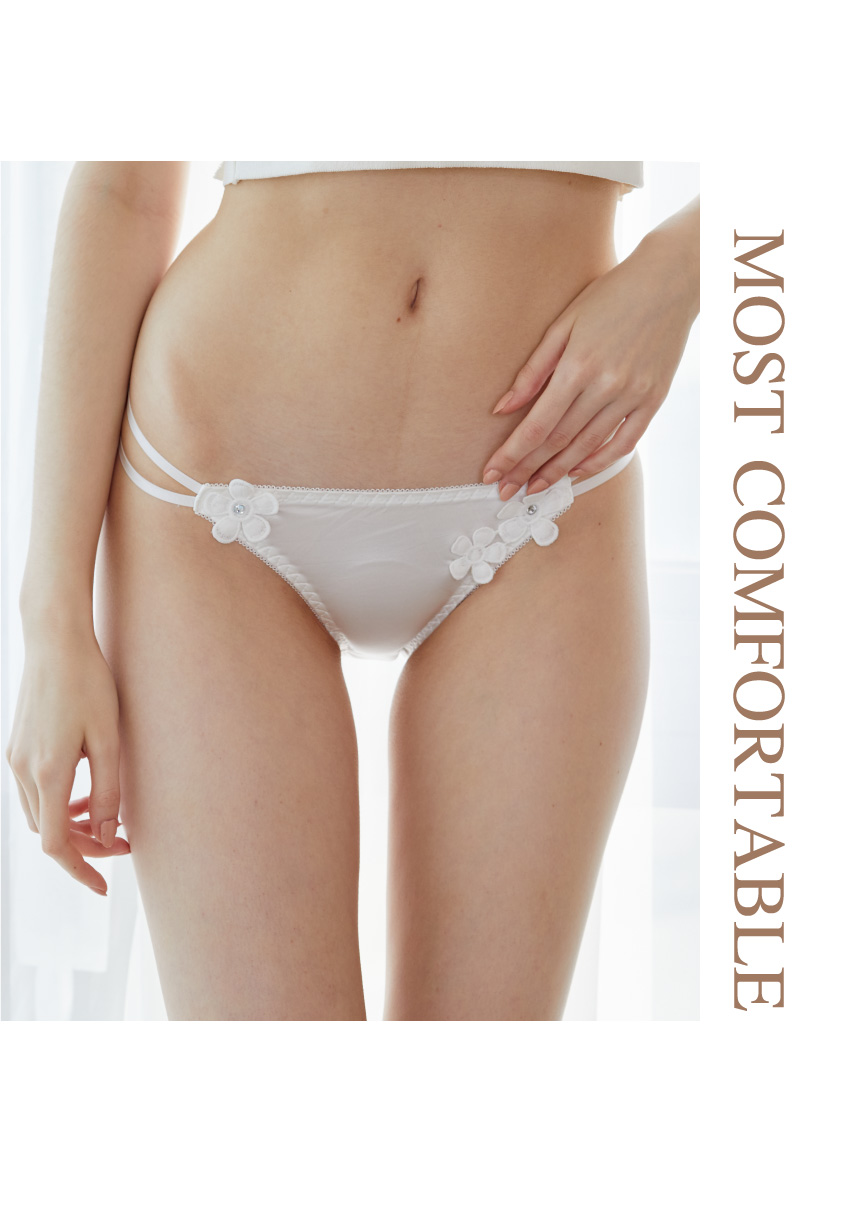 小花刺繡絲滑雙細條三角褲 (粉色) L-XL