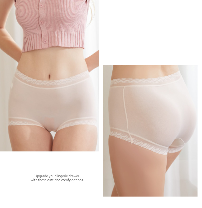 高彈超薄雲感無痕透氣蕾絲波邊小平口褲(茶咖) M-XL