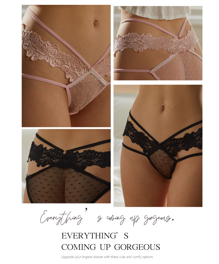 性感花邊蕾絲邊交叉細帶鏤空性感誘惑三角褲 (黑色) M-L