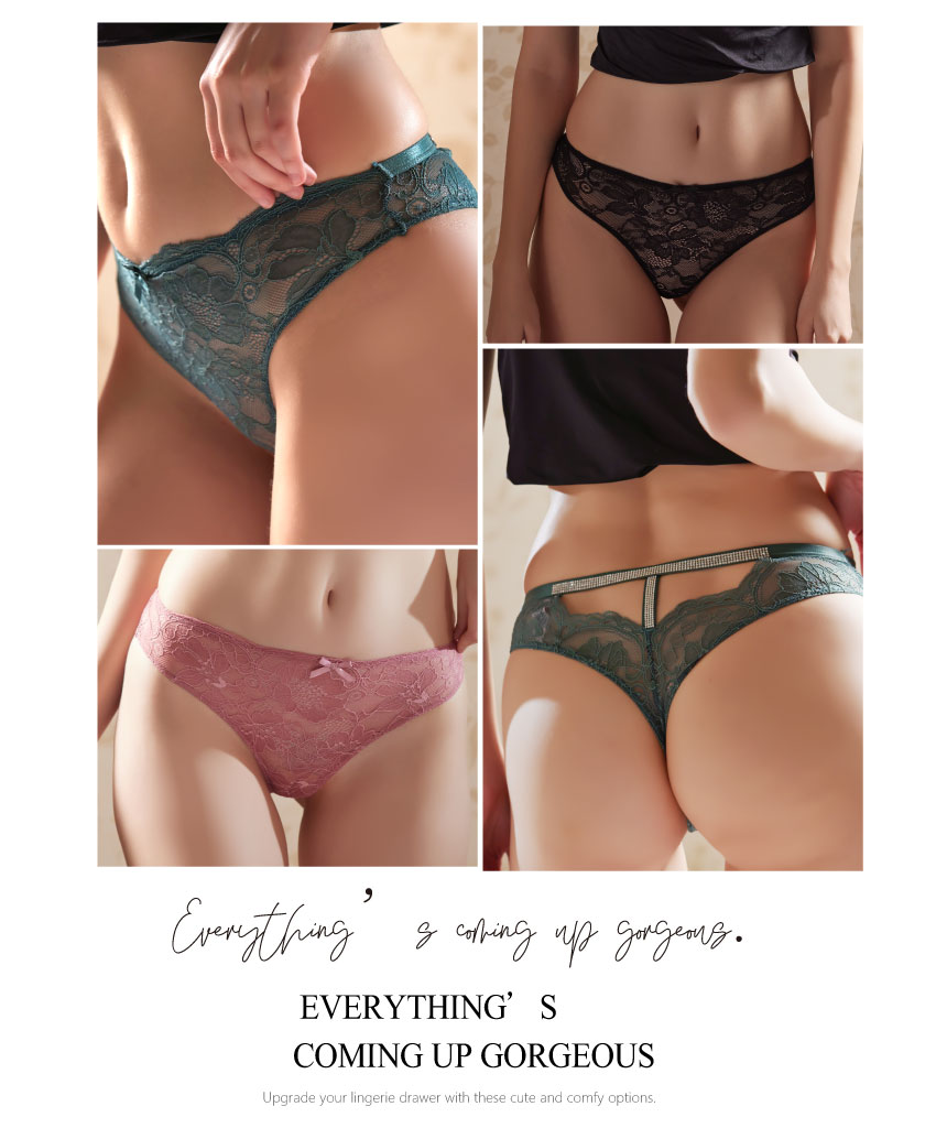 T鑽鏤空蕾絲低腰蕾絲丁字褲(粉色) M-L