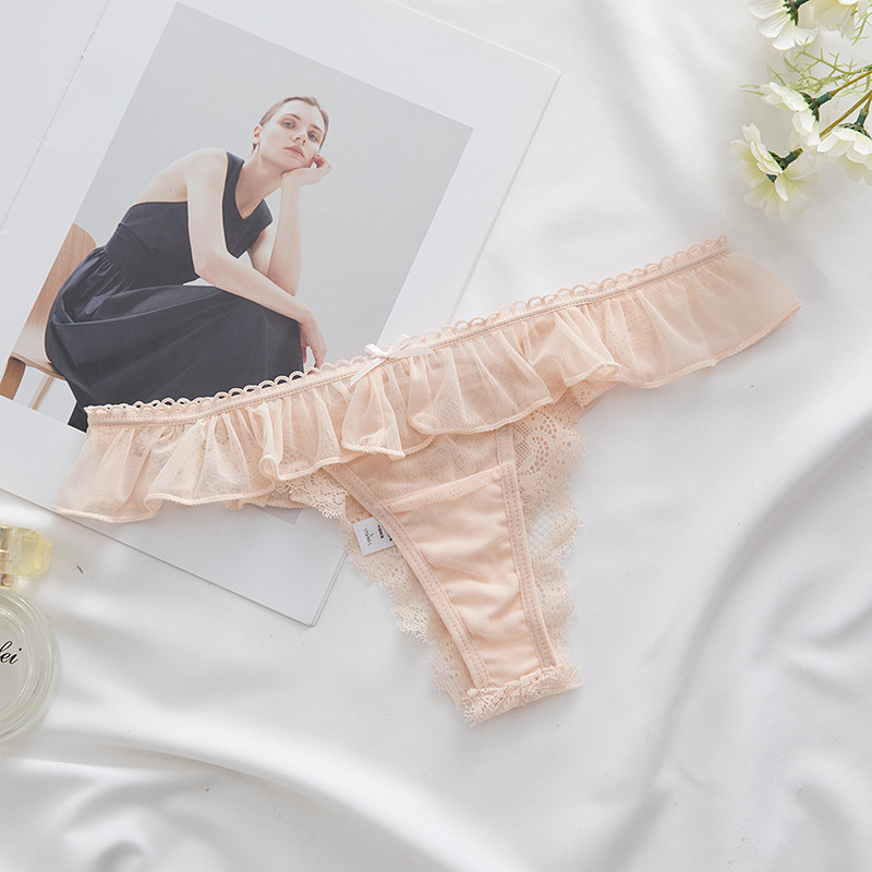 法式小裙擺細條交叉低腰性感芭蕾丁字褲 (粉色) M-L