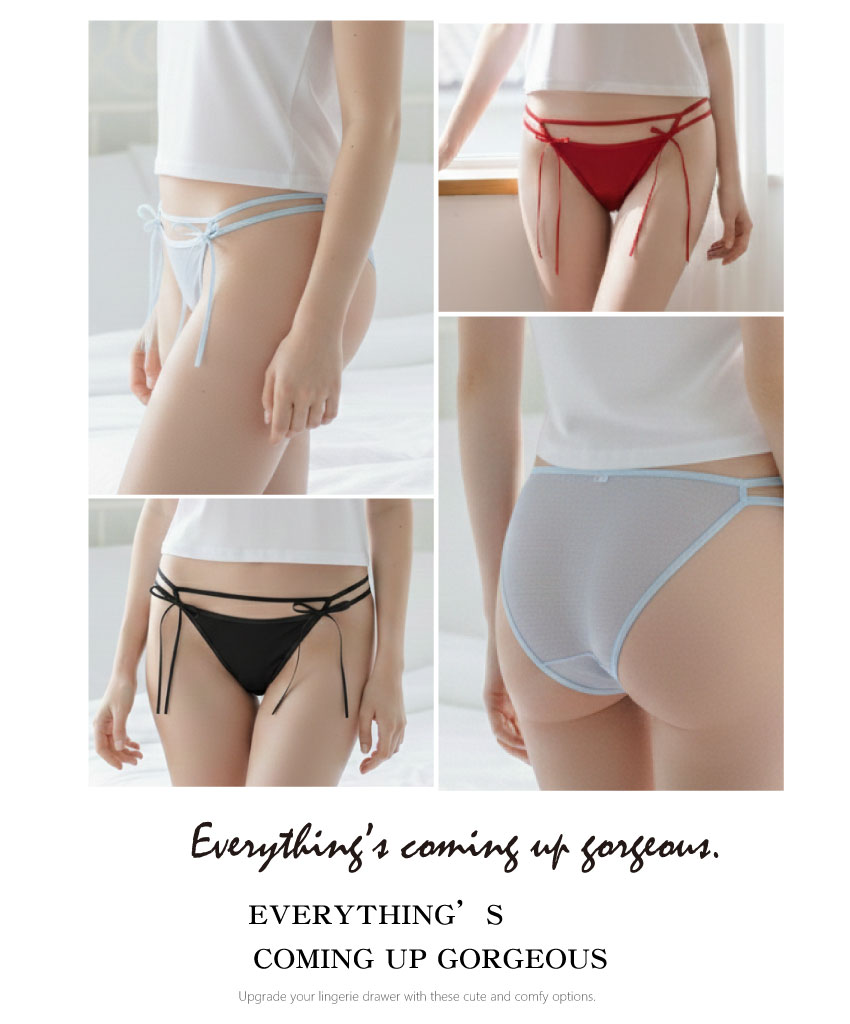 簍空線條月光緞面條低腰三角褲 (紅色) M-L