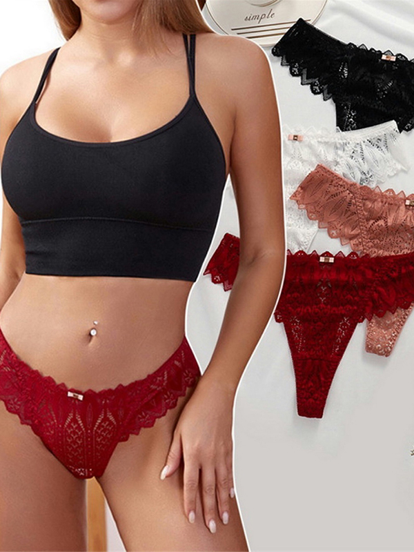 交叉造型性感蕾絲丁字褲 (酒紅) S-XL【尺寸偏大】