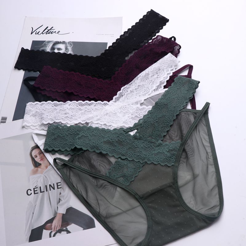 性感網紗大小細條蕾絲三角褲 (白色)FREE