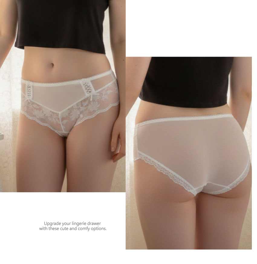 前小交叉網紗蕾絲緞面條低腰三角褲 (咖啡色) FREE