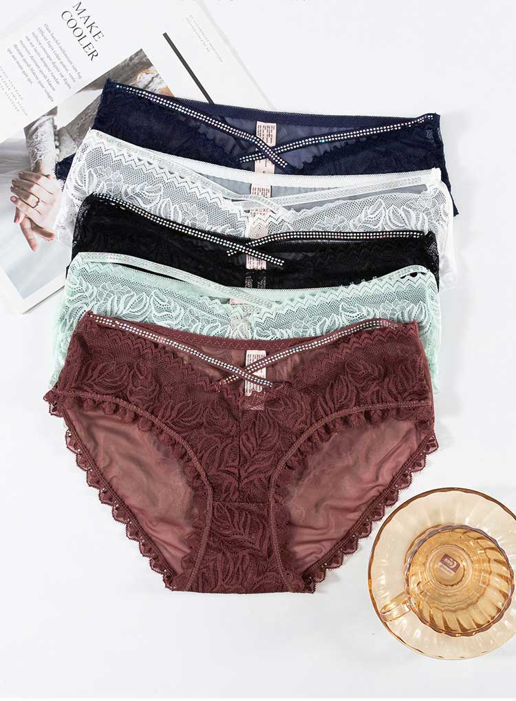 睫毛蕾絲後細帶造型低腰三角褲 (墨綠色) FREE