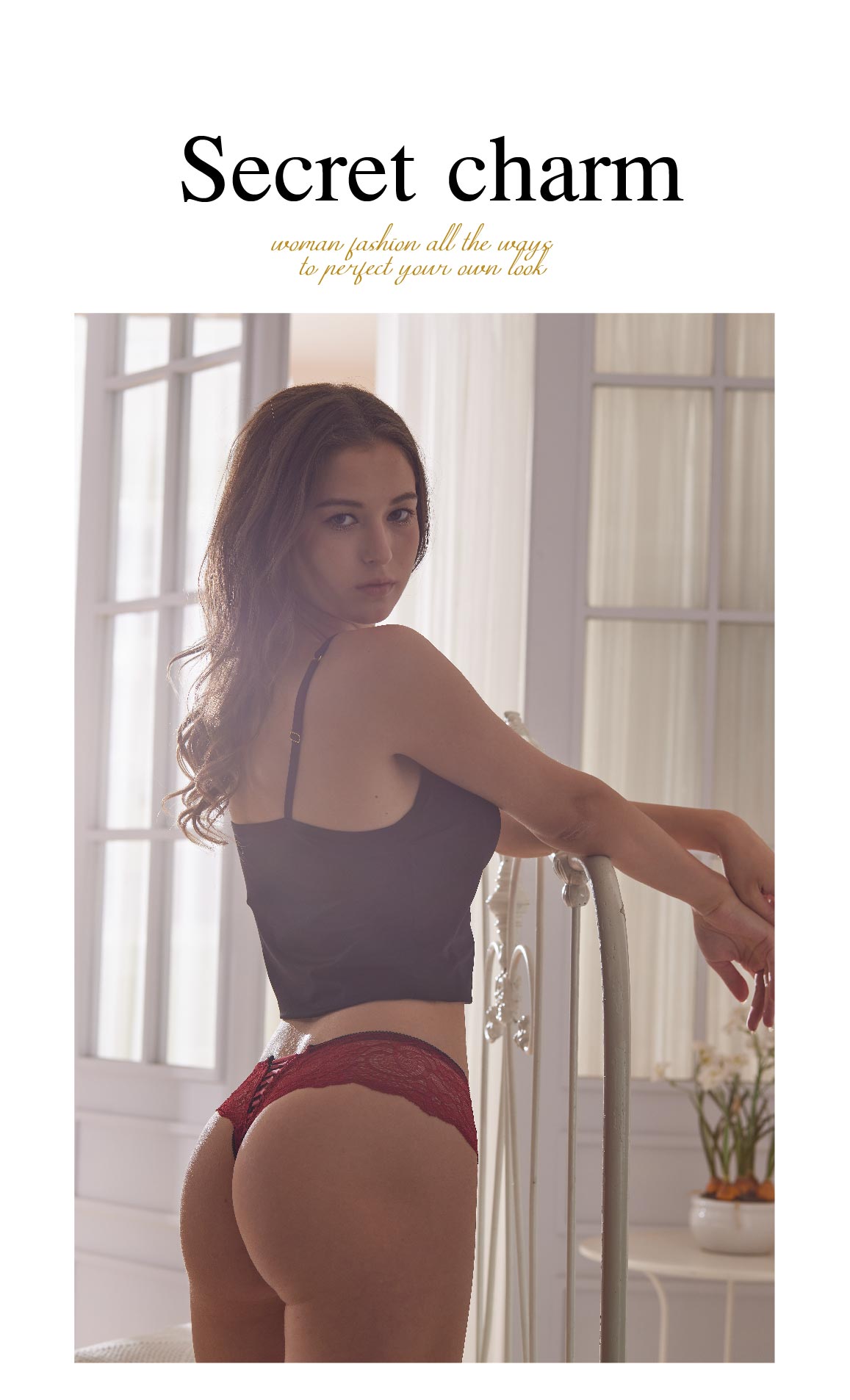 法式性感露臀交叉蕾絲低腰丁字褲 (紅色)