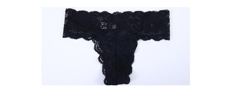 法式性感三角地帶蕾絲低腰丁字褲 (黑色)