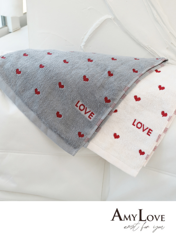 柔軟100%純棉愛心毛巾(灰色)