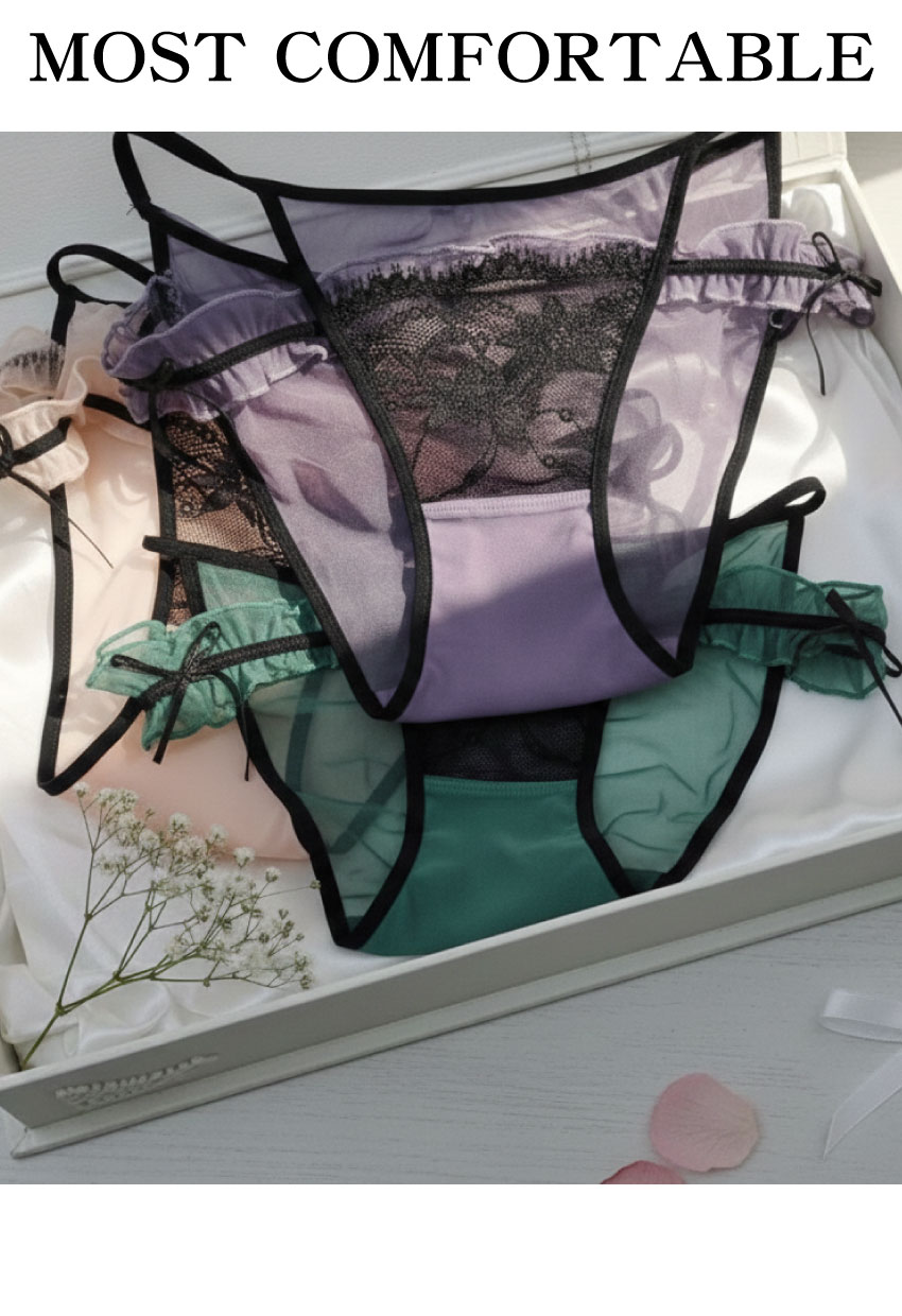 小浪漫蕾絲簍空蕾絲低腰三角褲 (紫色) M-L