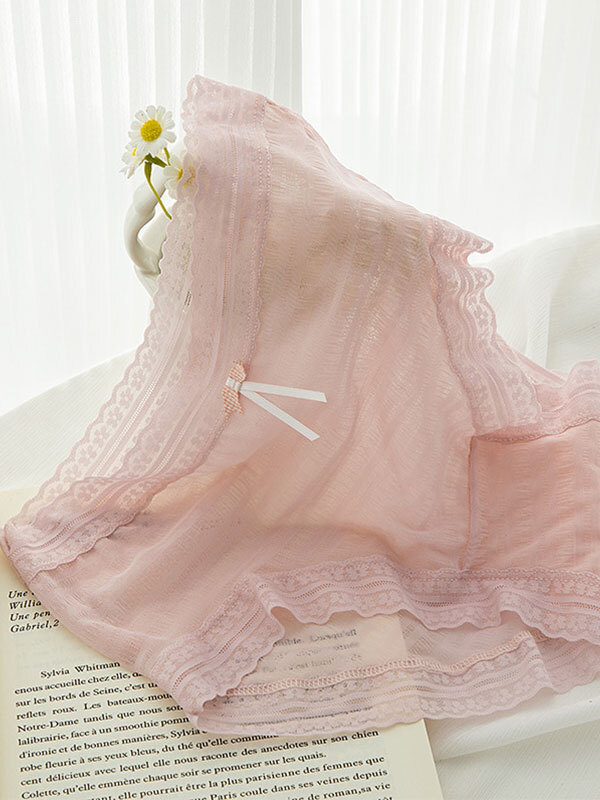 日系薄款高透氣花邊三角內褲(粉色) L